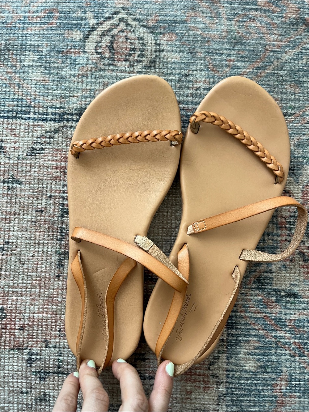 Universal Thread Tan Braided & Metallic Strap Flat Sandals